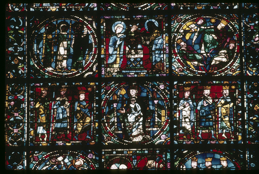 Vorschaubild Chartres: Kathedrale, Glasfenster, Leben Christi, Medaillons 7 bis 12, Heilige Drei Könige, aufgenommen 5.9.1957 